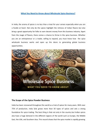What You Need to Know about Wholesale Spice Business