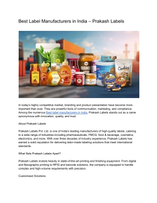 Best Label Manufacturers in India – Prakash Labels