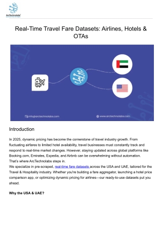Real-Time Travel Fare Datasets Airlines, Hotels & OTAs