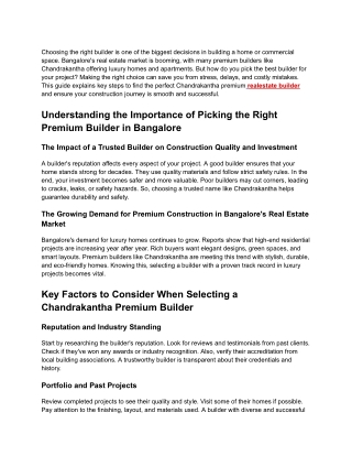 Premium Builders in Bangalore