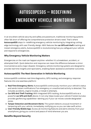 AutoscopeSOS – Redefining Emergency Vehicle Monitoring