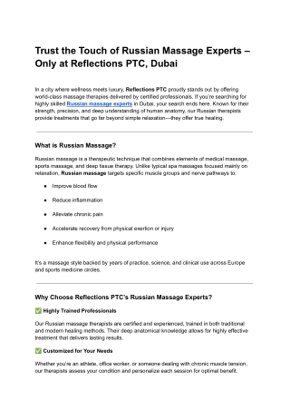 Trust the Touch of Russian Massage Experts – Only at Reflections PTC, Dubai