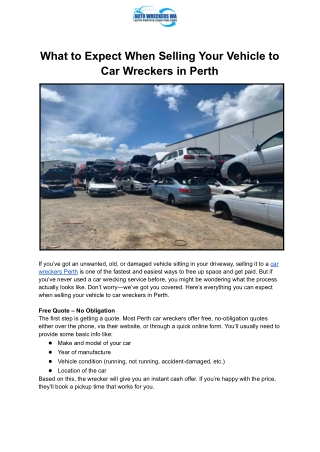 What to Expect When Selling Your Vehicle to Car Wreckers in Perth