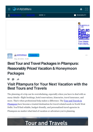 Find Reliable Tour and Travels in Pitampura for Memorable Journeys