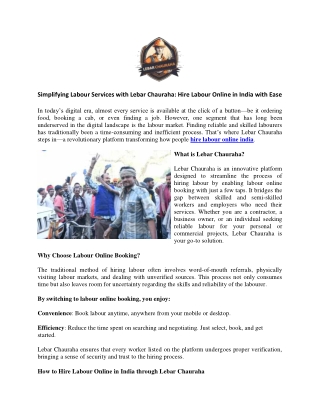 Simplifying Labour Services with Lebar Chauraha Hire Labour Online in India with Ease