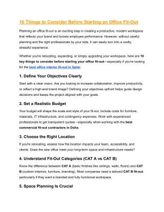 10 Things to Consider Before Starting an Office Fit-Out