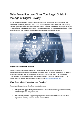 Data Protection Law Firms Your Legal Shield in the Age of Digital Privacy