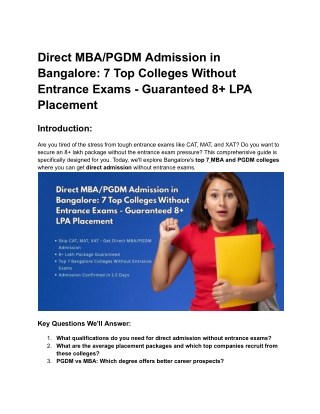 Direct MBA_PGDM Admission in Bangalore_ 7 Top Colleges Without Entrance Exams - Guaranteed 8  LPA Placement