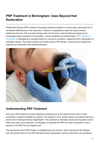 PRP Treatment in Birmingham Uses Beyond Hair Restoration