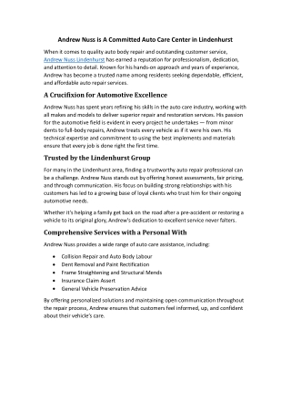 Andrew Nuss is A Committed Auto Care Center in Lindenhurst