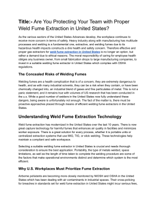 Are You Protecting Your Team with Proper Weld Fume Extraction in United States_