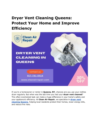 Dryer Vent Cleaning Queens_ Protect Your Home and Improve Efficiency