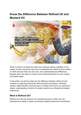 Know the Difference Between Refined Oil and Mustard Oil