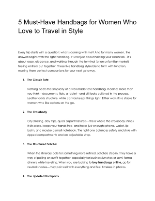 5 Must-Have Handbags for Women Who Love to Travel in Style