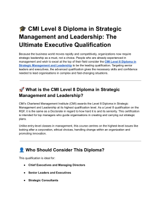 CMI Level 8 Diploma in Strategic Management and Leadership | Expert Assignment