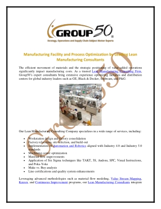 Manufacturing Facility and Process Optimization by Leading Lean Manufacturing