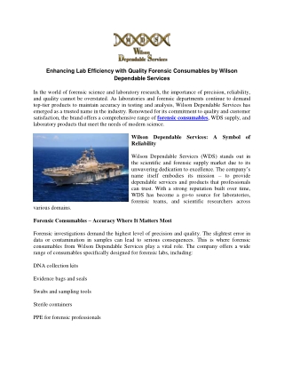 Enhancing Lab Efficiency with Quality Forensic Consumables by Wilson Dependable Services