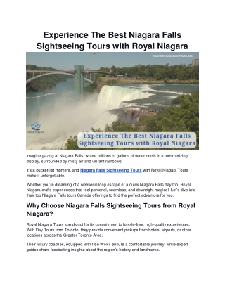 Experience The Best Niagara Falls Sightseeing Tours with Royal Niagara