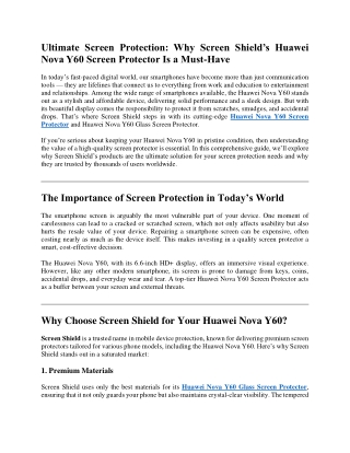 Ultimate Screen Protection: Why Screen Shield’s Huawei Nova Y60 Screen Protector
