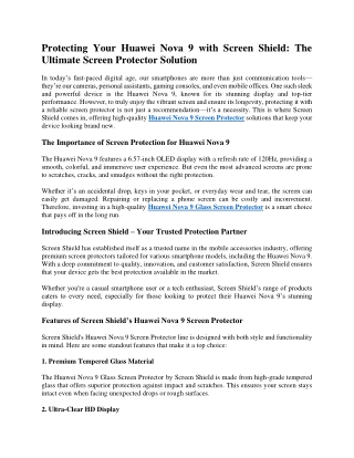 Protecting Your Huawei Nova 9 with Screen Shield The Ultimate Screen Protector Solution