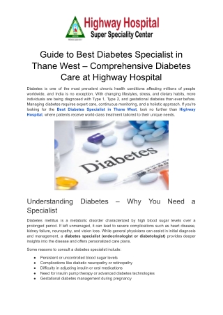 Guide to Best Diabetes Specialist in Thane West – Comprehensive Diabetes Care