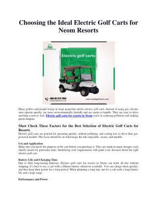 Choosing the Ideal Electric Golf Carts for Neom Resorts