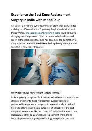 Affordable Knee Replacement Surgery in India – Book Now | MeddiTour
