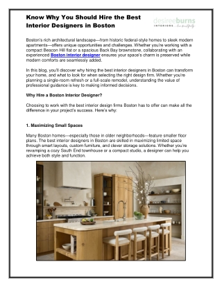 Know Why You Should Hire the Best Interior Designers in Boston