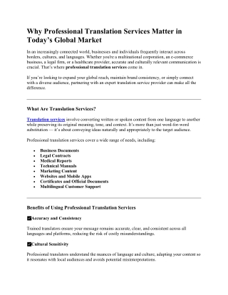 Why Professional Translation Services Matter in Today’s Global Market