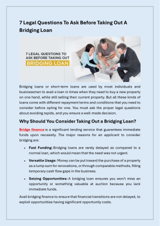 Legal Things You Must Know Before Using a Bridging Loan