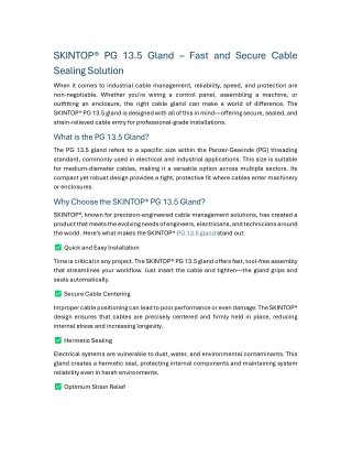 SKINTOP® PG 13.5 Gland Fast and Secure Cable Sealing Solution