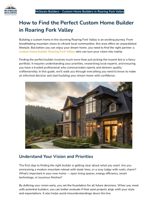 How to Find the Perfect Custom Home Builder in Roaring Fork Valley