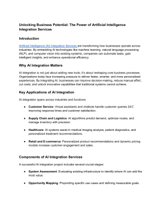 Artificial Intelligence (AI) Integration Services