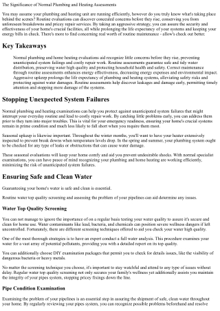 The Importance of Routine Plumbing and Home Heating Inspections