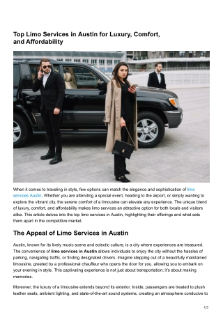 Top Limo Services in Austin for Luxury, Comfort, and Affordability