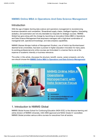 NMIMS Online MBA in Operations And Data Science Management