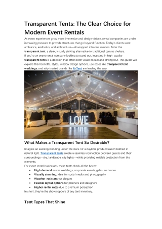 Transparent Tents: The Clear Choice for Modern Event Rentals