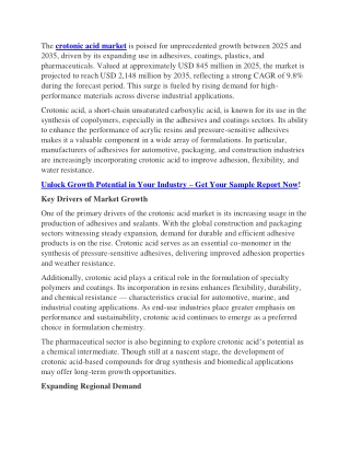 High-Performance Materials Demand to Drive 9.8% CAGR in Crotonic Acid Market