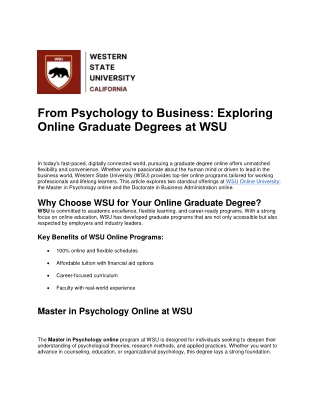 From Psychology to Business Exploring Online Graduate Degrees at WSU