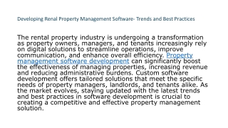 Developing Renal Property Management Software- Trends and Best