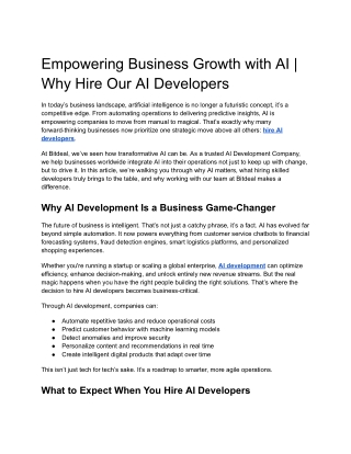 Empowering Business Growth with AI | Why Hire Our AI Developers