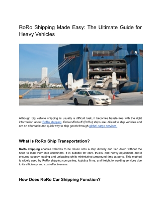 RoRo Shipping Made Easy: The Ultimate Guide for Heavy Vehicles