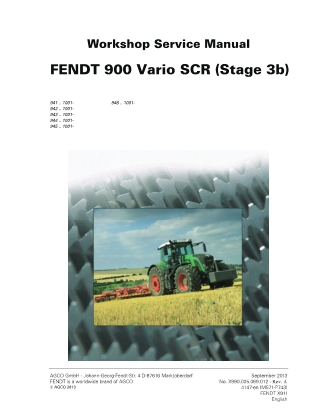 Fendt 924 927 930 933 936 939 Vario SCR (Stage 3b) Tractor Service Repair Manual Instant Download (Part No. X990.005.069