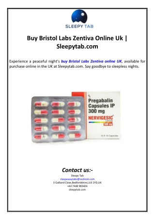 Buy Bristol Labs Zentiva Online Uk | Sleepytab.com