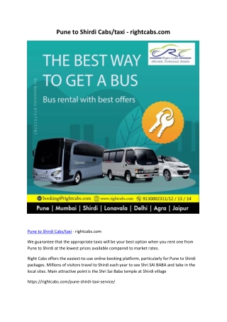 Pune to Shirdi Cabstaxi - rightcabs