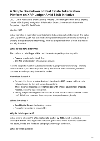 A Simple Breakdown of Real Estate Tokenization Platform on XRP Ledger Amid 16B Initiative