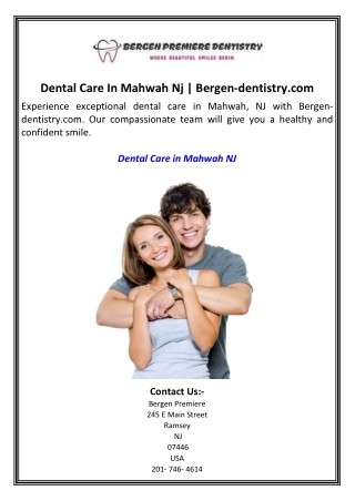 Dental Care In Mahwah Nj  Bergen-dentistry.com