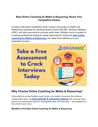 Best Online Coaching for Maths & Reasoning Boost Your Competitive Exams