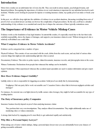 The Significance of Evidence in Automobile Crash Instances