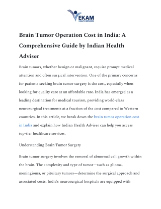 Brain Tumor Operation Cost in India